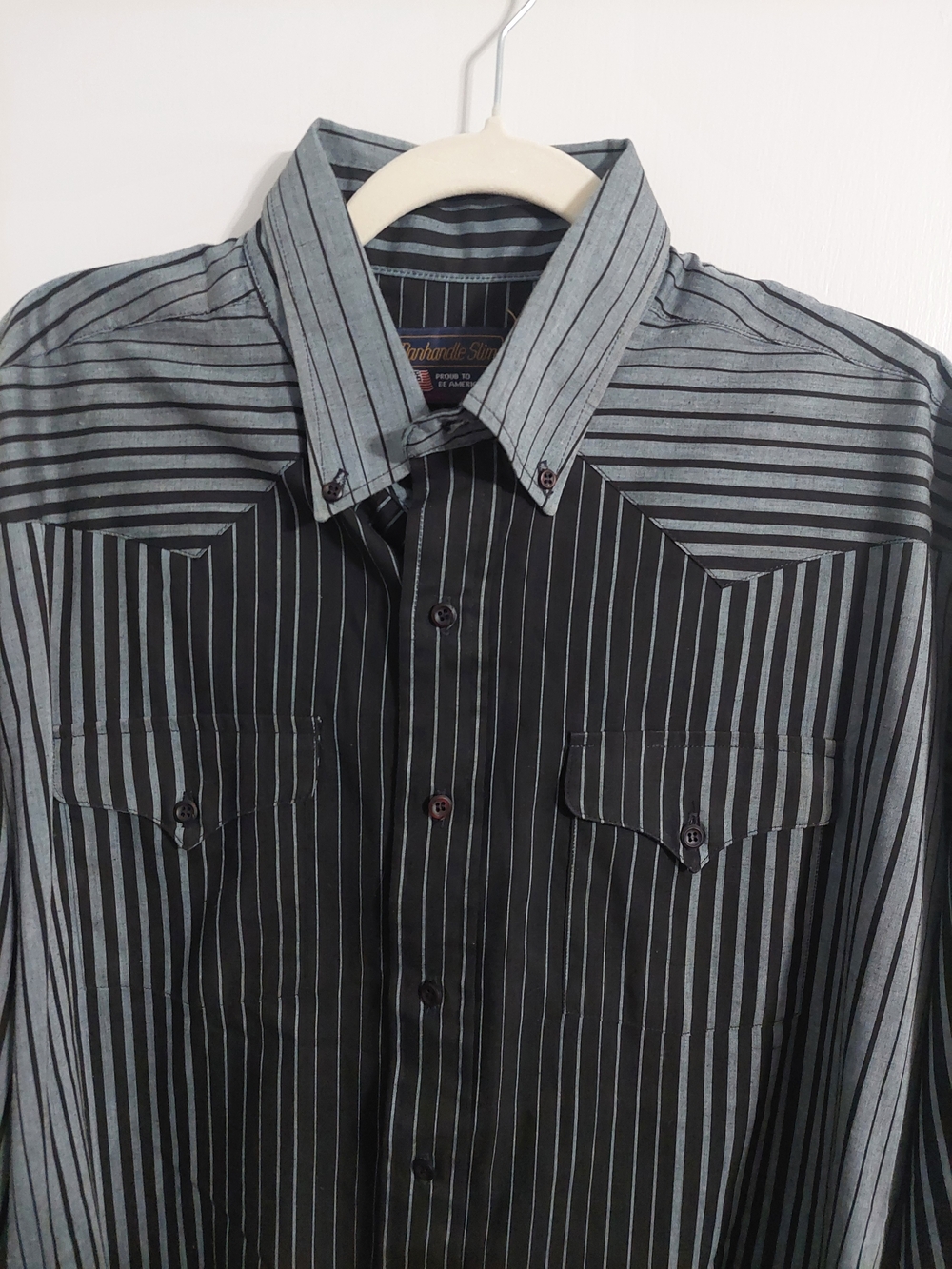 Panhandle Slim Black and Gray Striped Button-Down Shirt